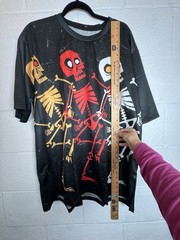 Halloween Skeleton Dance Graphic Shirt 2XL All Over Print Semi Sheer Tee