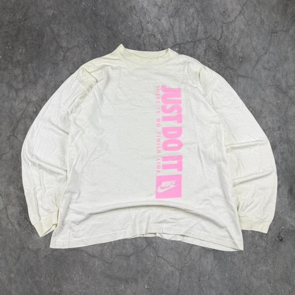 VTG 90's Nike White Long-sleeve Shirt Mens Sz L Pink Logo Spell-out gallery