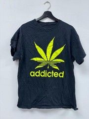 Vintage Addicted Marijuana Leaf Shirt Large Black Y2K Funny Graphic Weed Tee