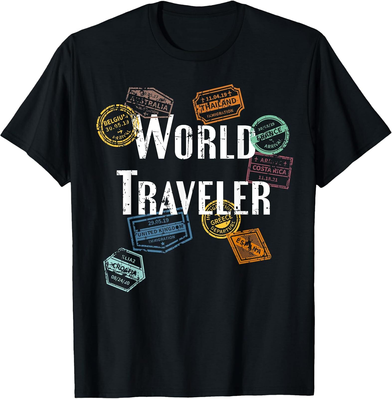 NEW LIMITED Vintage Distressed World Traveler Passport Stamp Gift T-Shirt