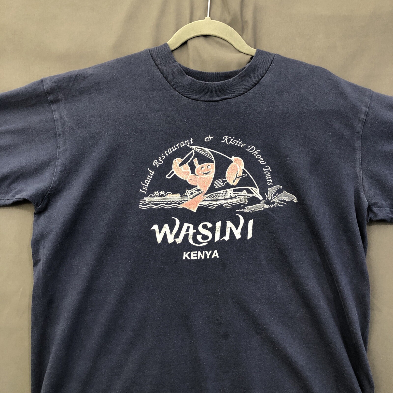 Kenya Africa T-Shirt Vintage Wasini Mens Medium Blue Texprint Short Sleeve Tee gallery
