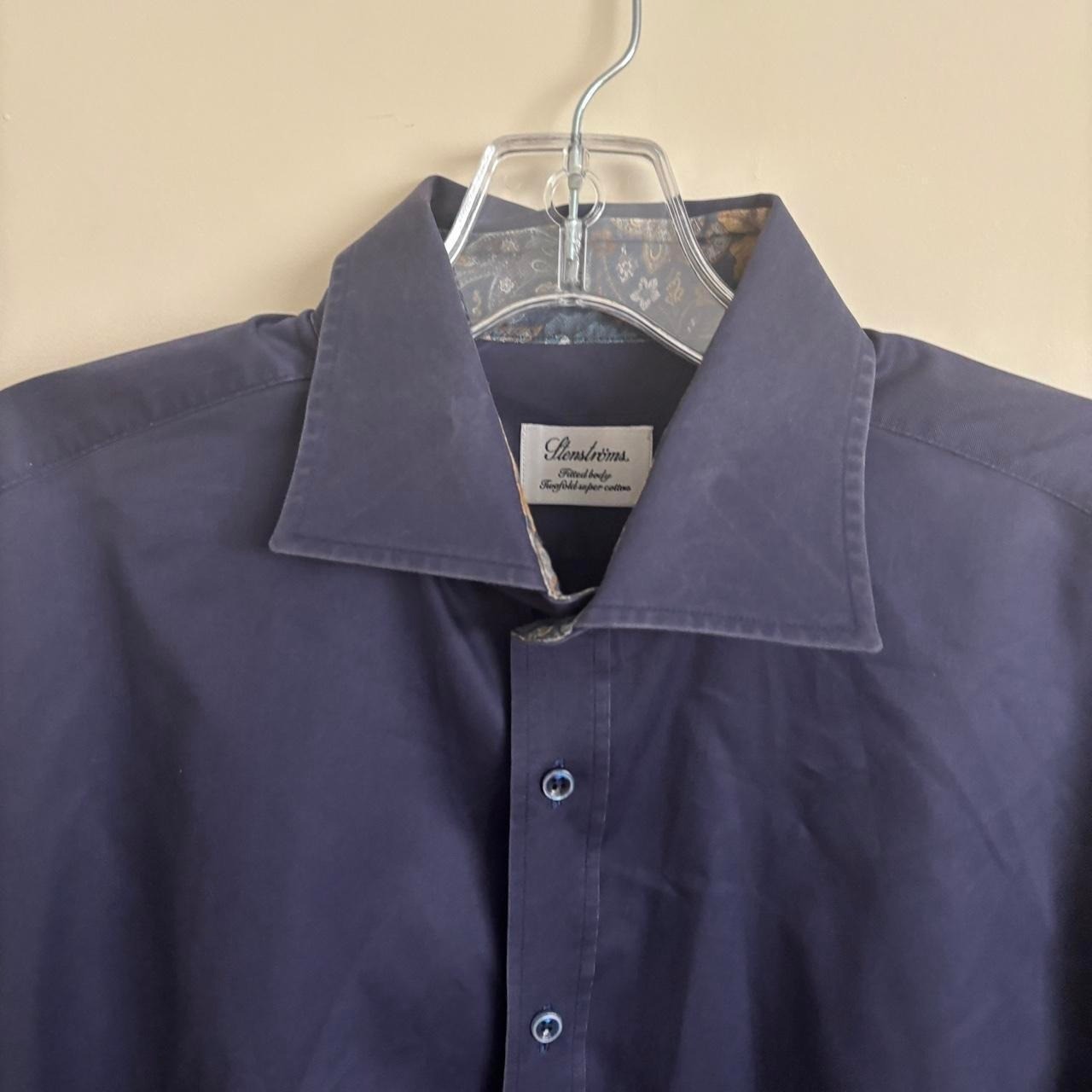 Stenströms Navy Dress Shirt with Paisley Accents size L gallery