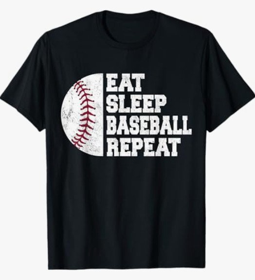 Funny Baseball Player T-Shirt Eat Sleep Repeat Coach Sports Team Graphic Tee gallery