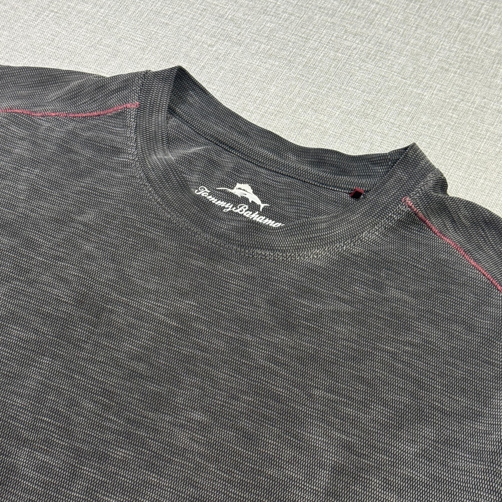 Tommy Bahama Shirt Mens Large Gray Short Sleeve Crew Neck Tagless Contrast Trim gallery
