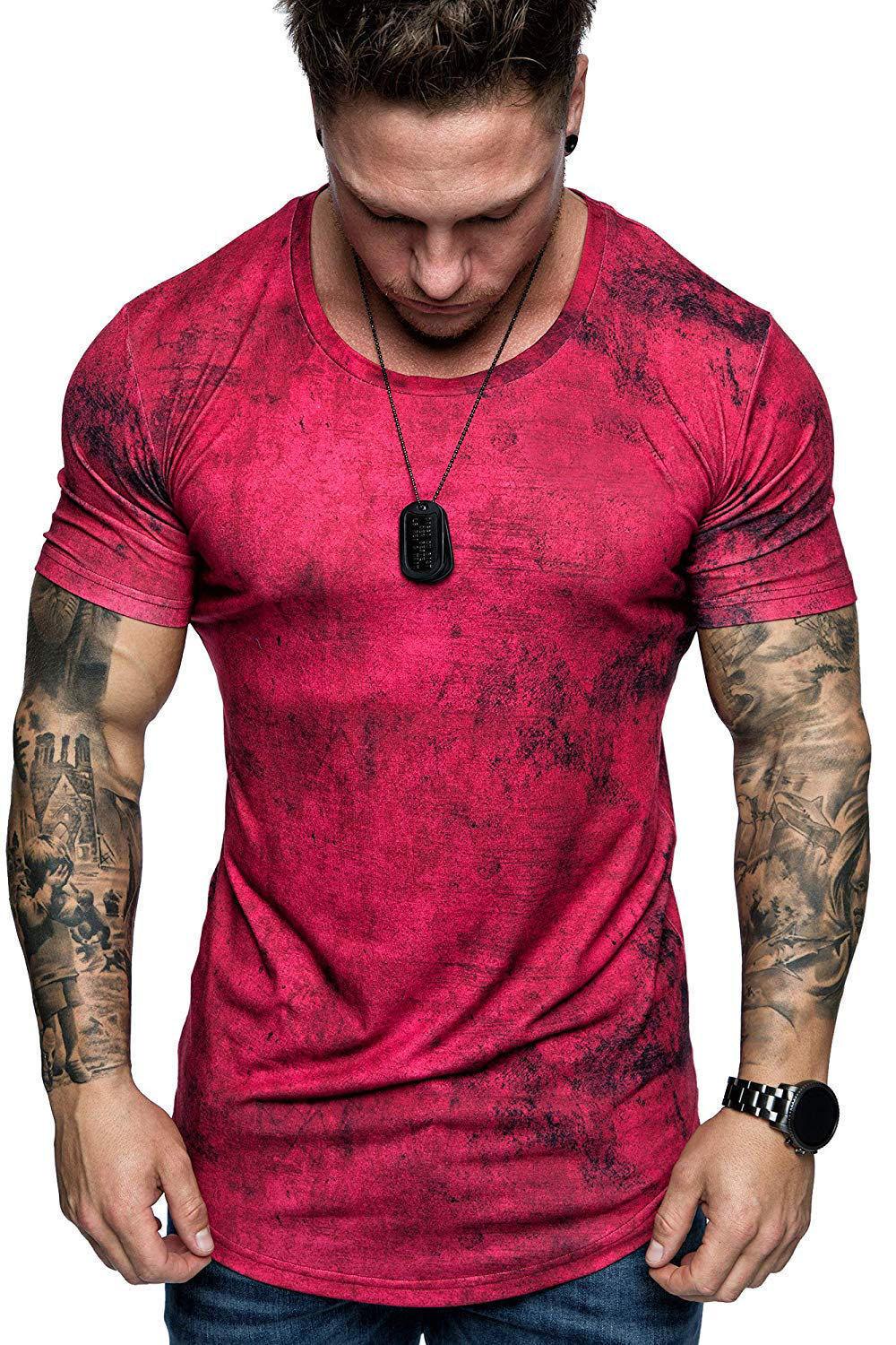 Summer Men's Sports Fitness Ink Camouflage Round Neck Short Sleeve T-Shirt Top gallery