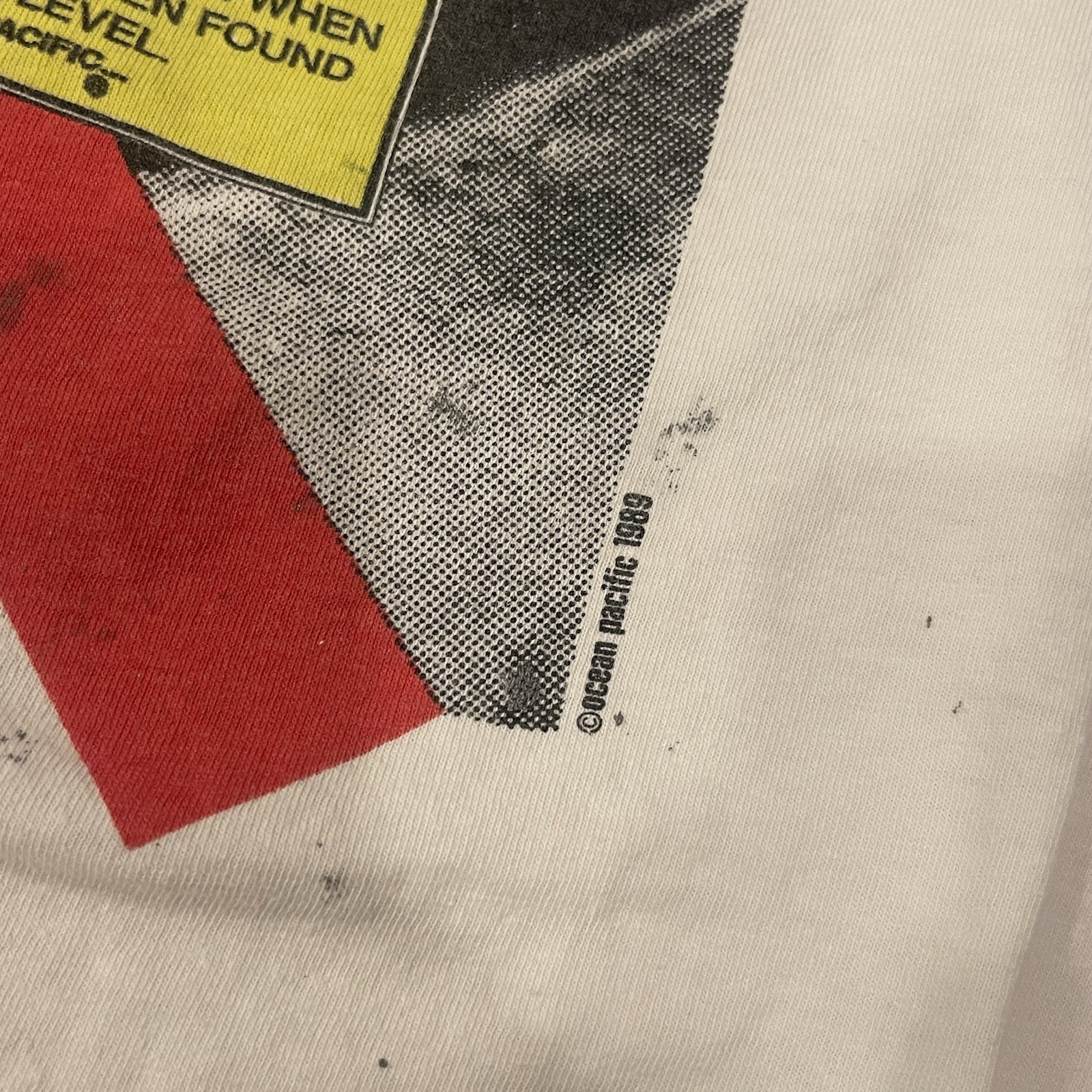 Vtg 80s OP Ocean Pacific Skull Rebel Skater Censored Double Sided 1989 Graphic L gallery