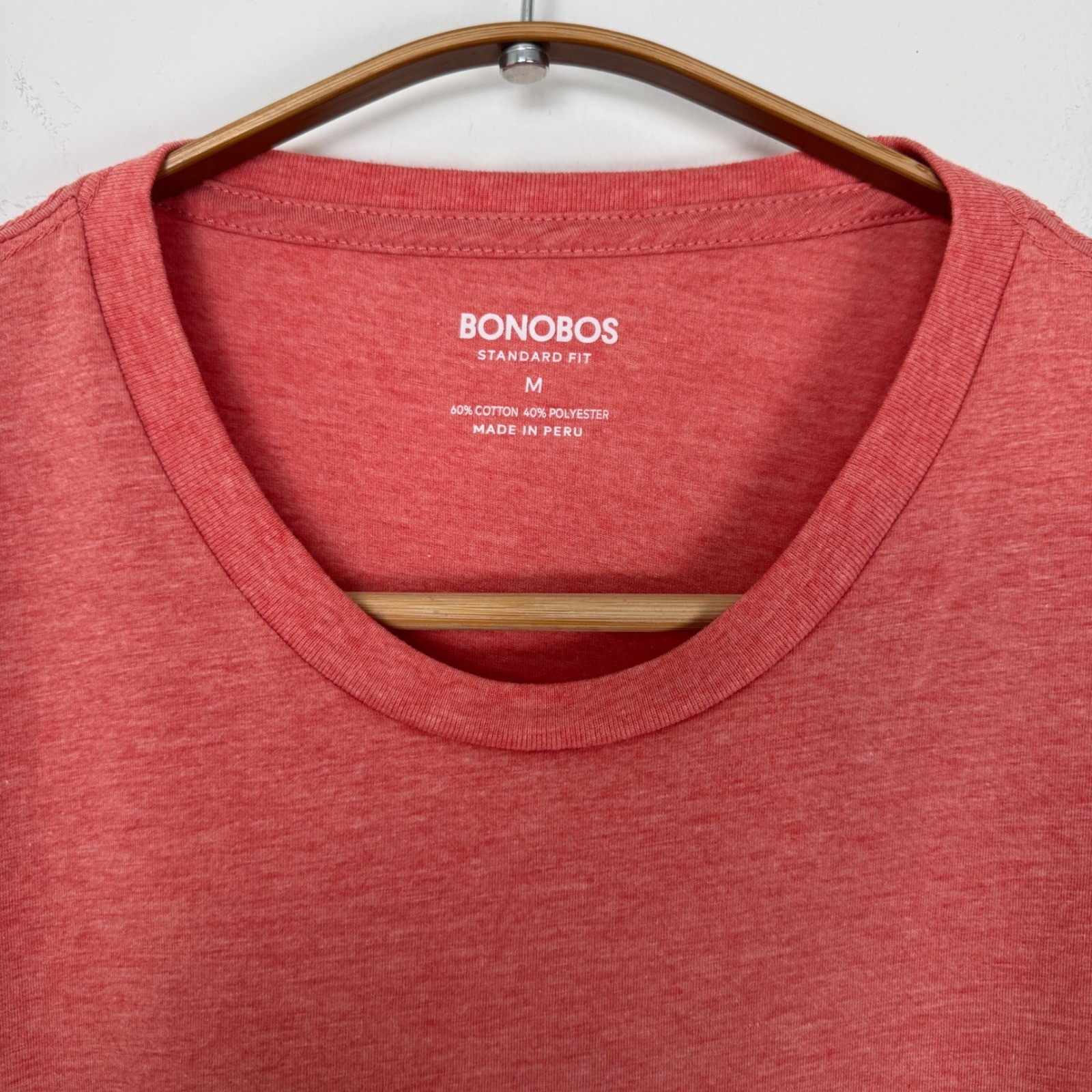 Bonobos Mens Standard Fit Crew Neck T-Shirt Heathered Coral Red Salmon Size M gallery