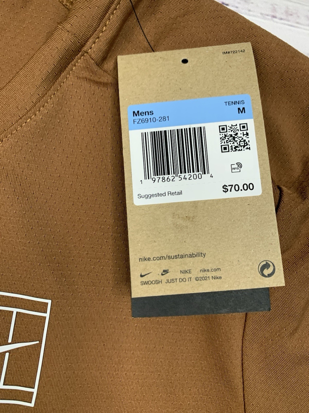 Nike Court Men's Advantage Dri-Fit Tennis Shirt Brown MEDIUM FZ6910-281 gallery