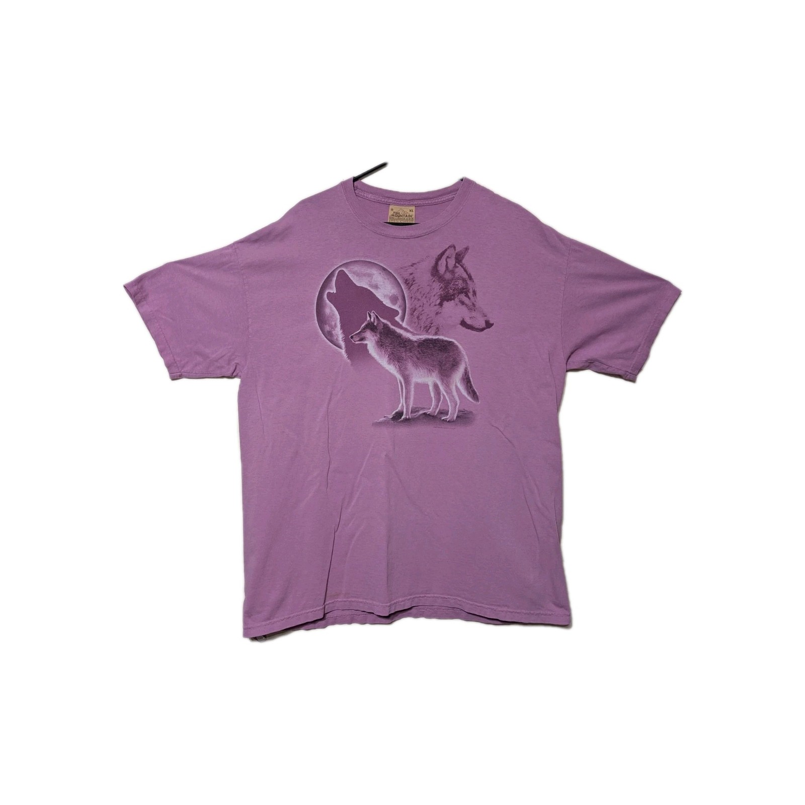 The Mountain Mens T-shirt Vintage Purple "Wolf Rising" Leather Tag XL #6437 gallery