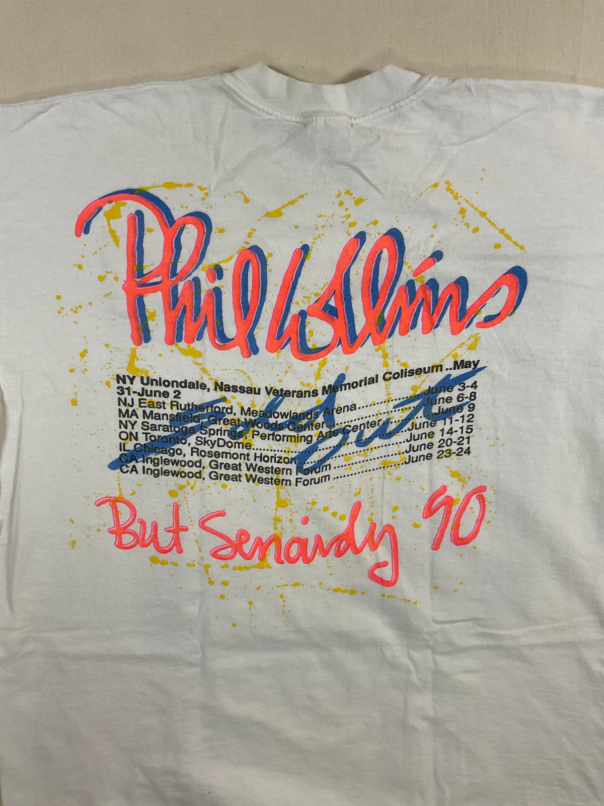 XL Phil Collins 1990 t-shirt Seriously, Live! tour May 31-Jun 24 2-sided USAmade gallery