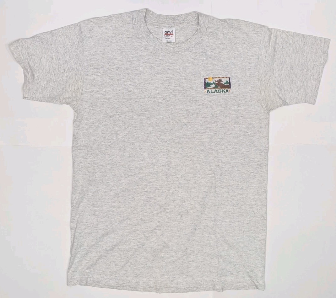 Vintage Anvil Alaska Crest T-Shirt Mens Large Gray Single Stit Moose Embroidery gallery