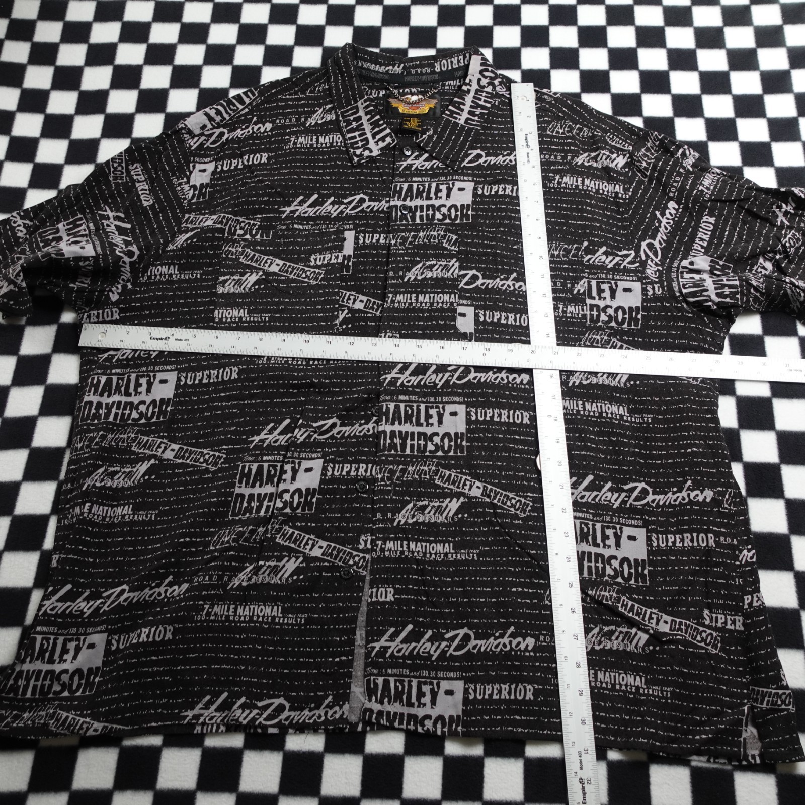 Vintage Harley Davison biker Hawaiian style all over print button up Shirt 3XL gallery