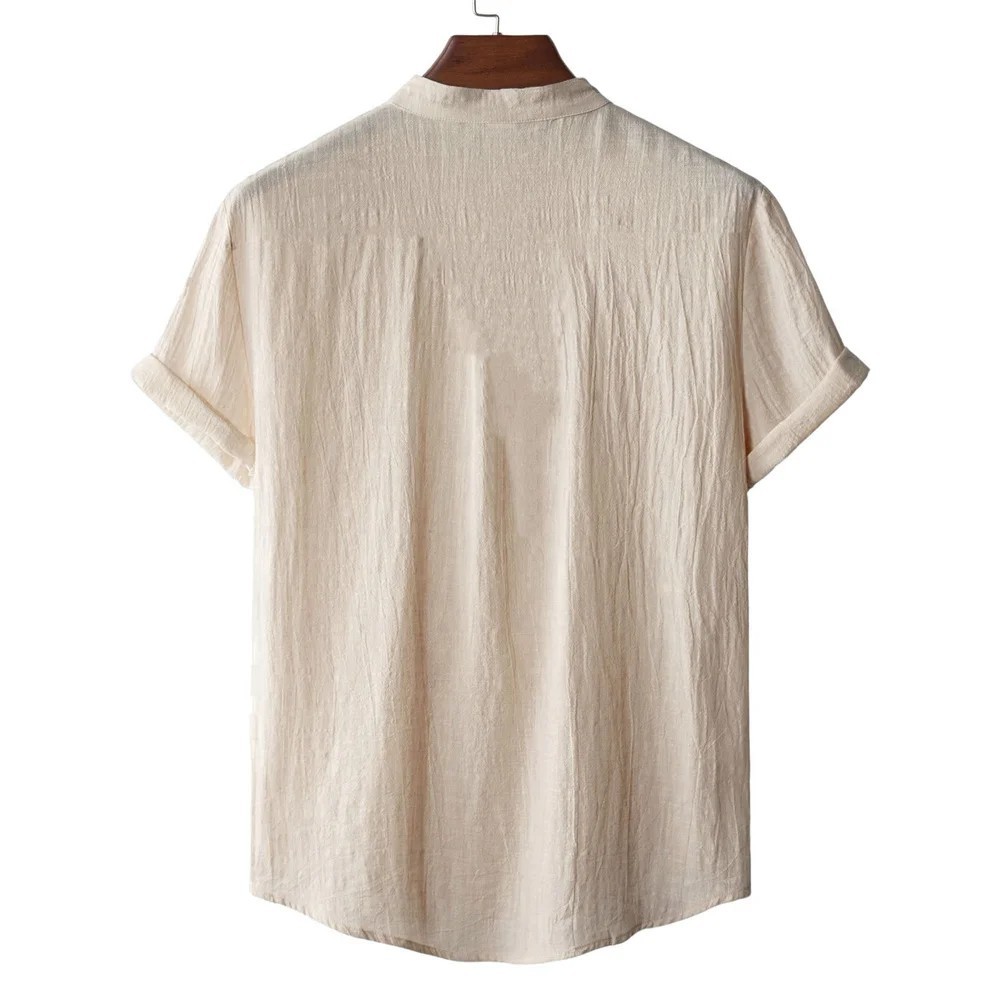 Men's Cotton Linen Henley T-Shirt Short Sleeve Beach Hawaii Casual Shirt Style! gallery