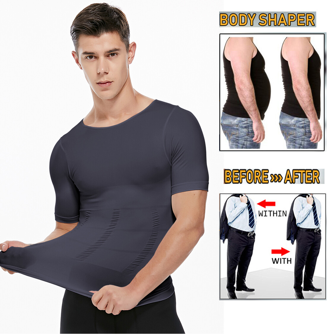 Men's Compression Shirt Tops Slimming Tummy Control Body Shaper Abs Abdomen Vest gallery