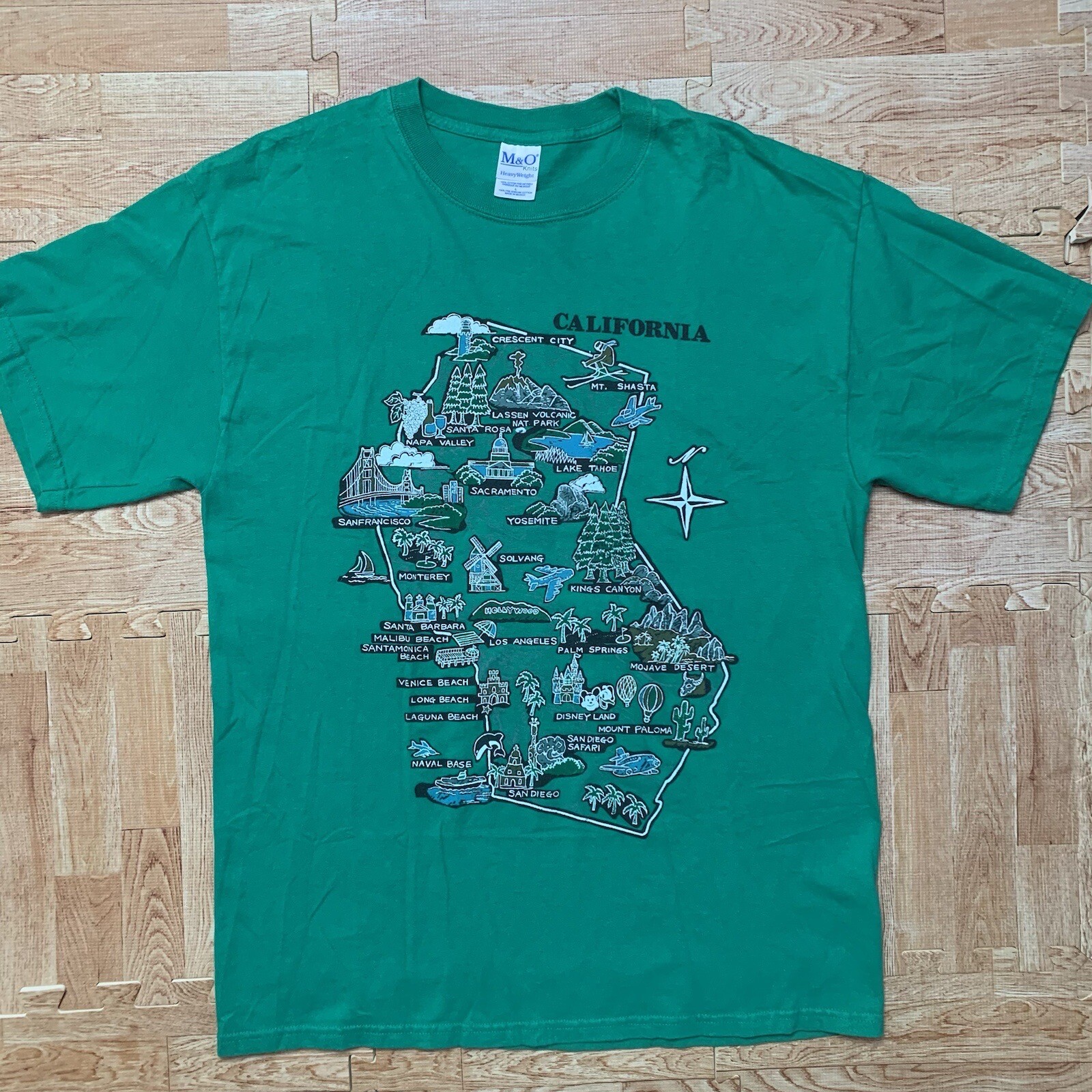 Vintage California Tourist Map Shirt Green Mens Size Large Souvenir Graphic Tee gallery
