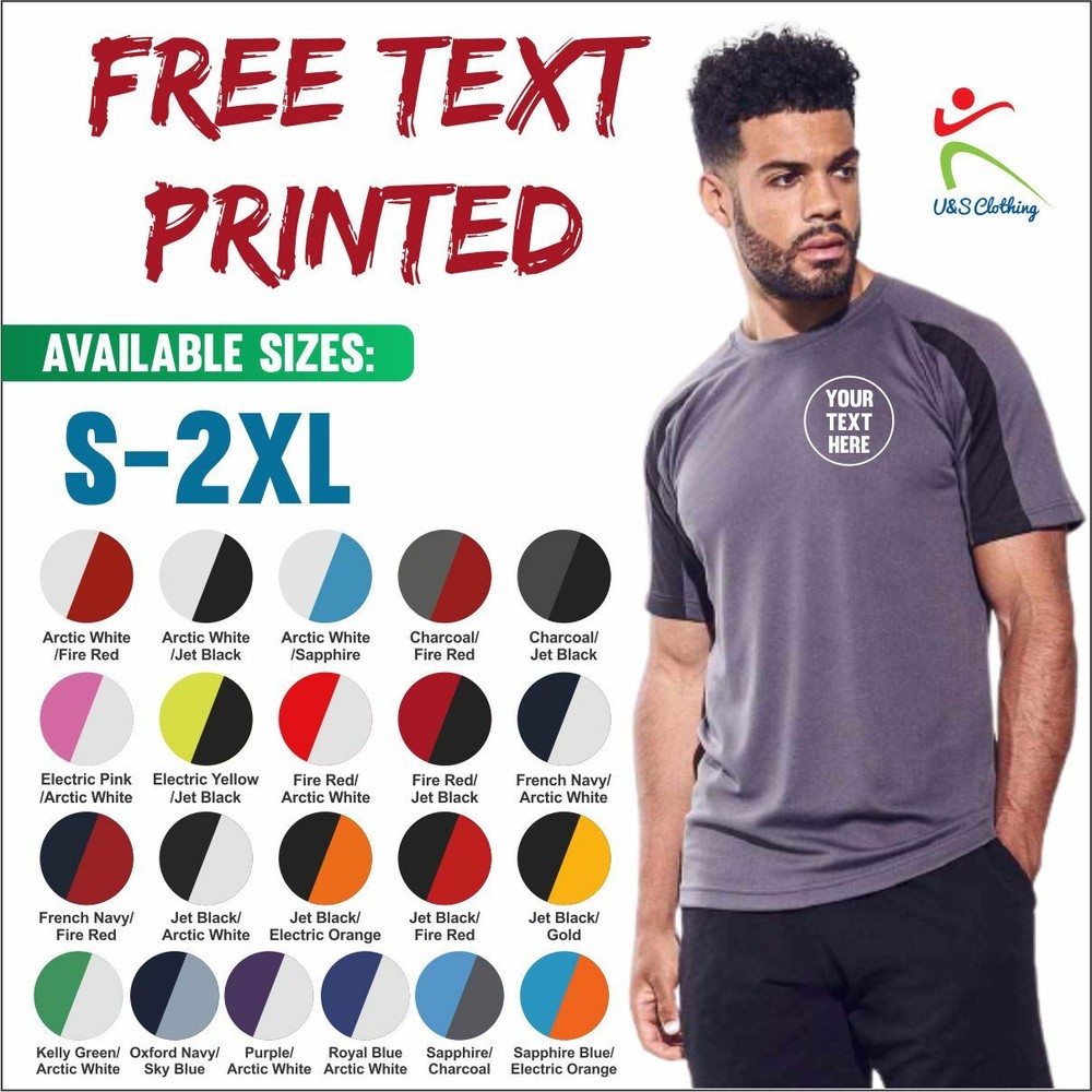 Personalised Custom Printed AWDis Contrast Cool T-Shirt Sports Polyester Tee TOP