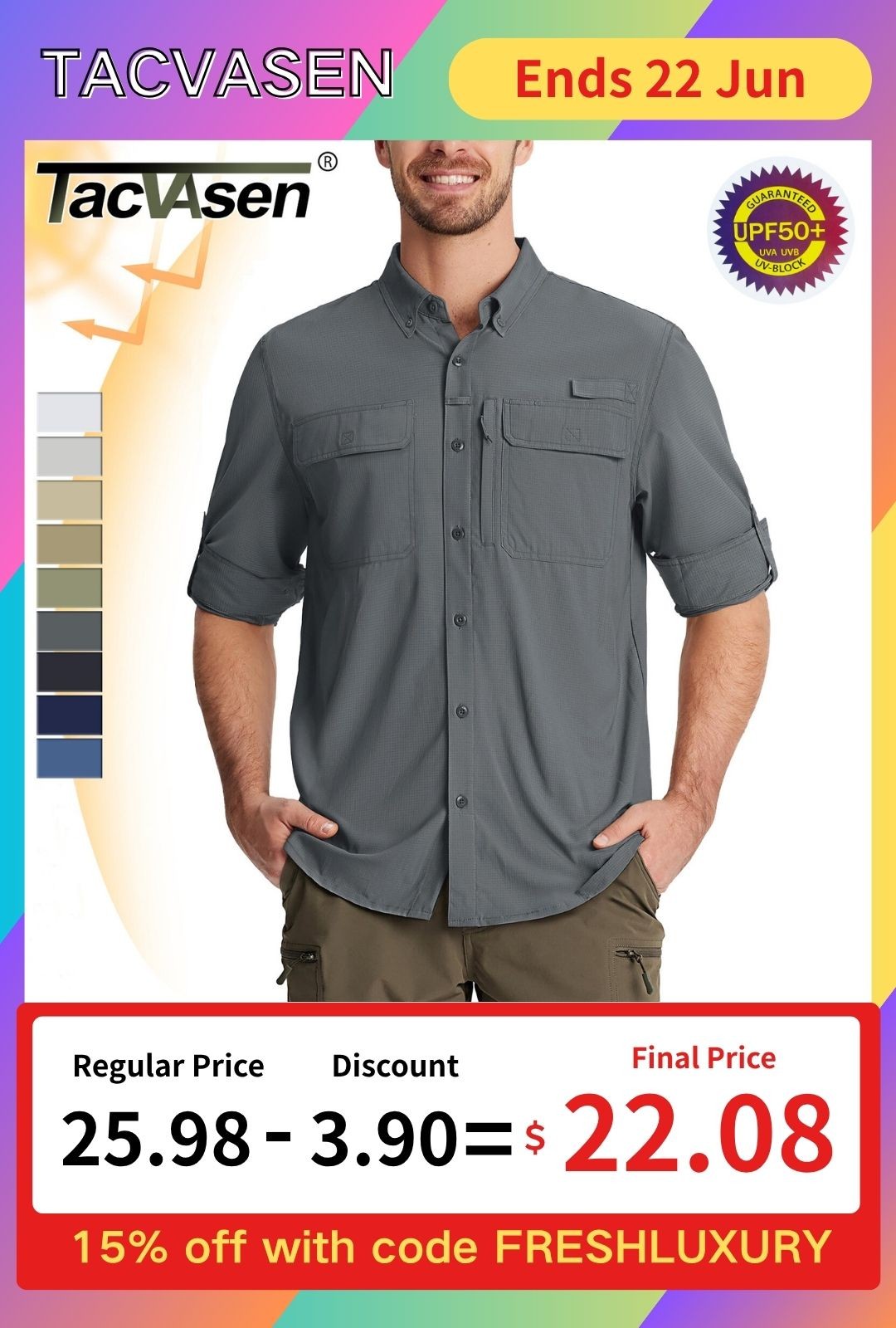 Mens Fishing Shirts Long Sleeve Sun Protection UPF50+ Quick Dry Button Down Tops gallery