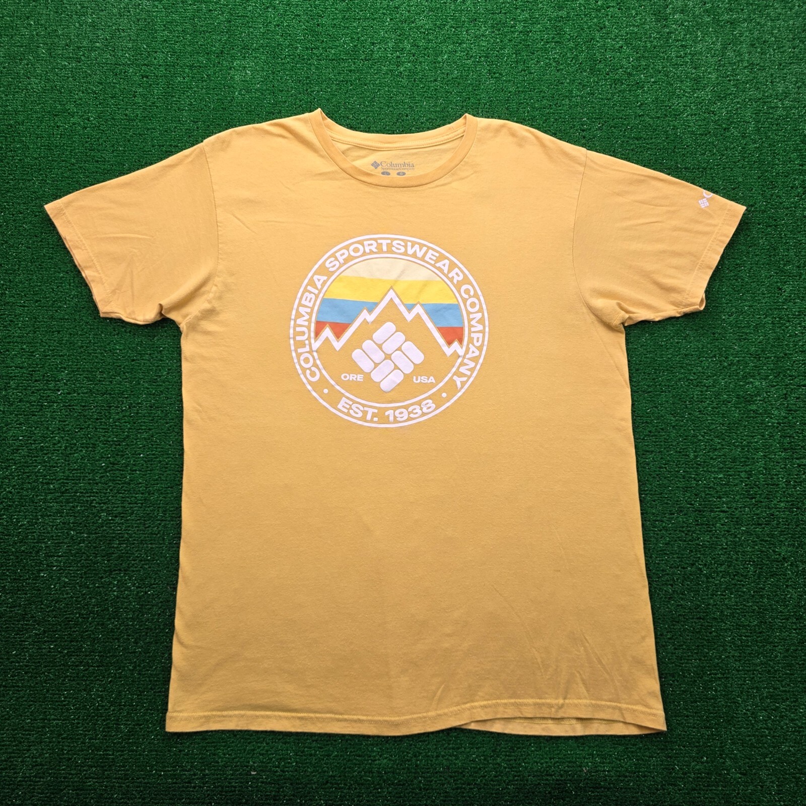 Columbia Sportwear Tshirt Mens XL Yellow Short Sleeve Outdoors Casual Hiking