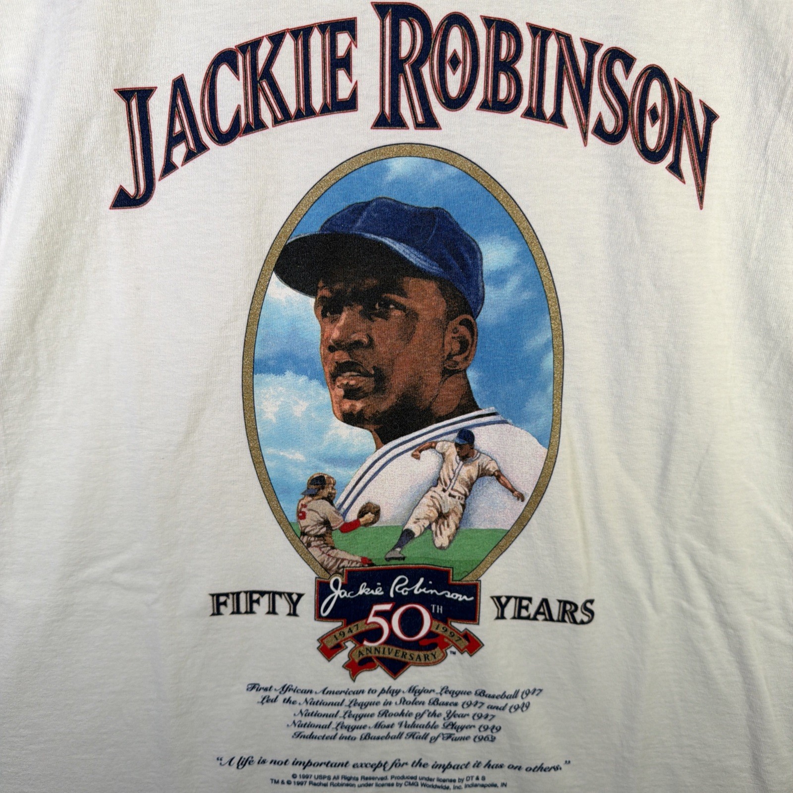 Vintage Jackie Robinson Shirt Mens Large White 90s USA Baseball MLB Fifty Years gallery