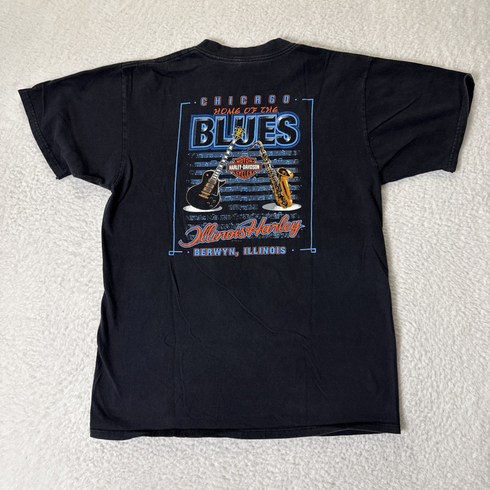 Vintage Harley Davidson Chicago Home of the Blues T Shirt Holoubek Large USA gallery