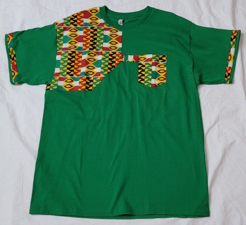 Alstyle Heavyweight Cotton Green Colorful Geometric T. Shirt Size XL EXCELLENT