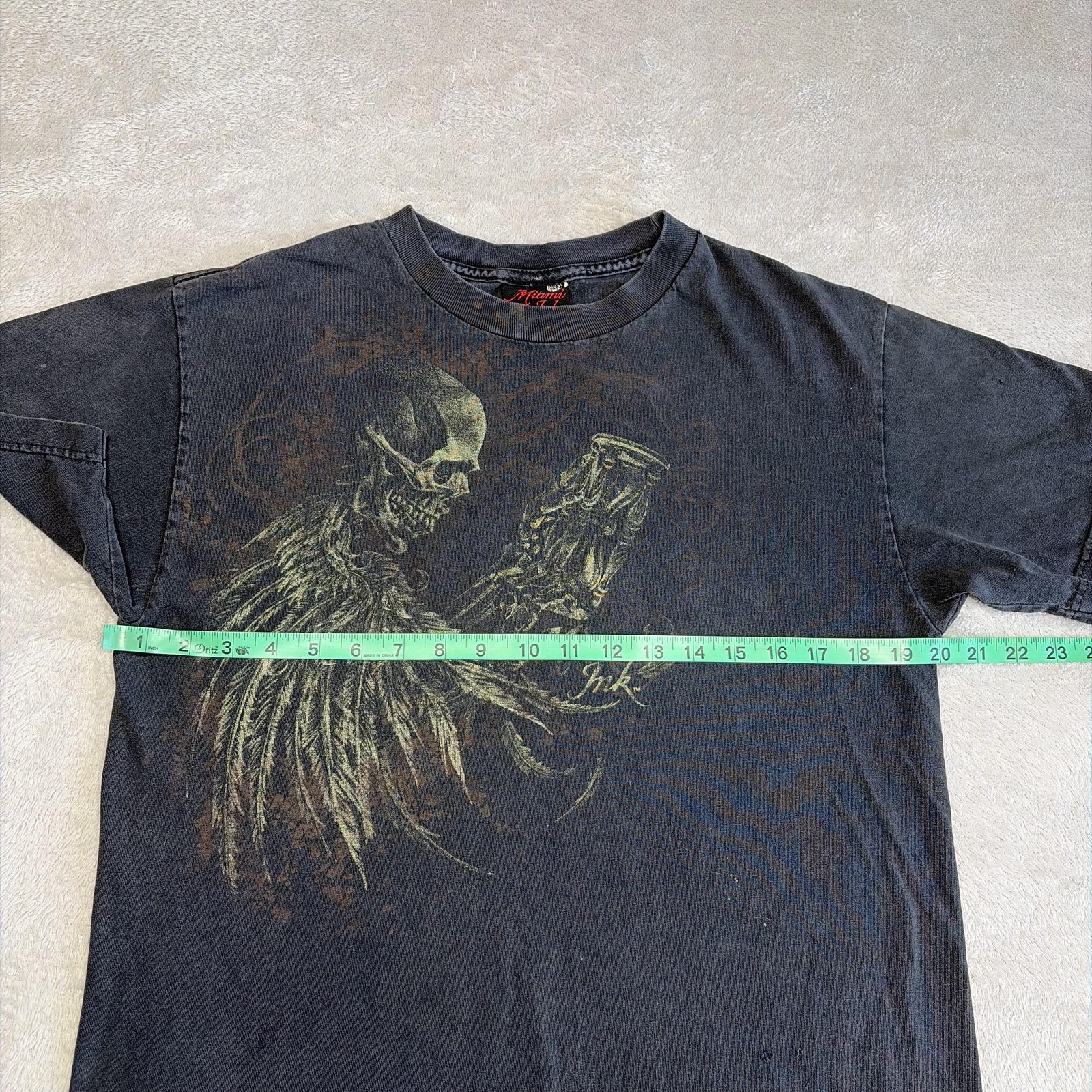Miami Ink Shirt Mens Medium Black Skeleton Grim Reaper Gothic Tattoo Grunge Y2K gallery