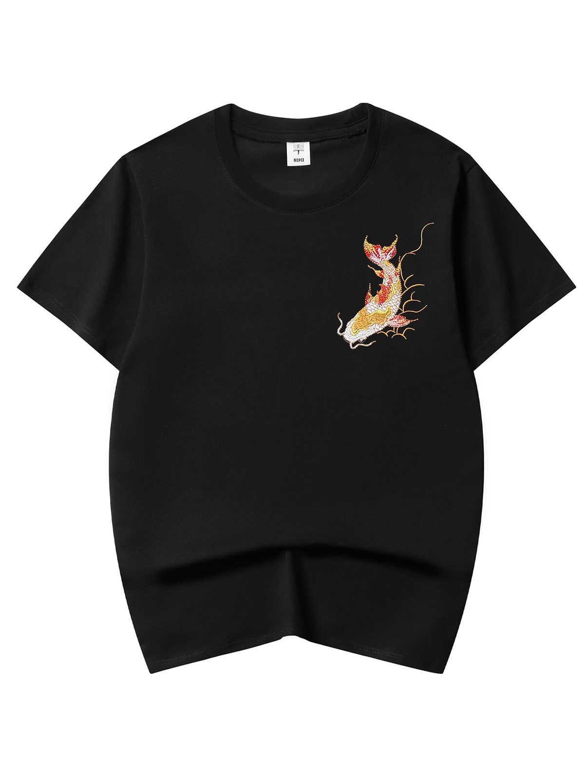 Niepce Japanese Streetwear Embroidery T-shirt Golden Koi Fish Graphic Tee gallery