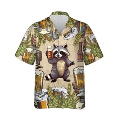 Mens Button Down Raccoon Pineapple Hawaiian Top Novelty Holiday Summer Shirt