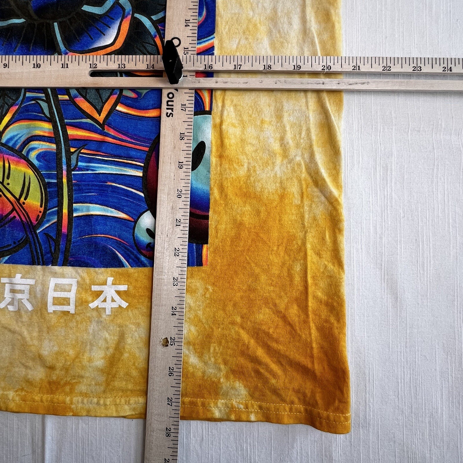 DRIP T-Shirt Men’s LARGE Yellow Tie Dye Rose Smiley Face Psychedelic Tokyo Japan gallery
