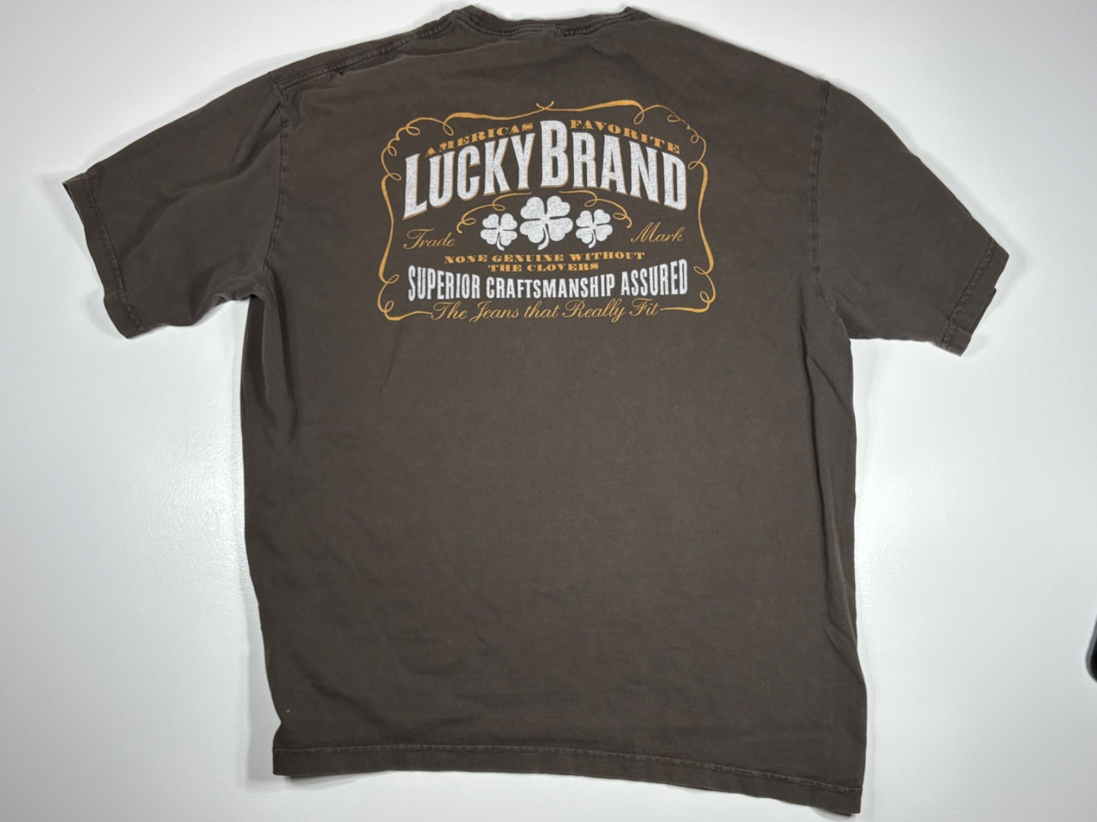 Lucky Brand T Shirt Men No Tag Brown Graphic Print Americana Distressed Workwear gallery