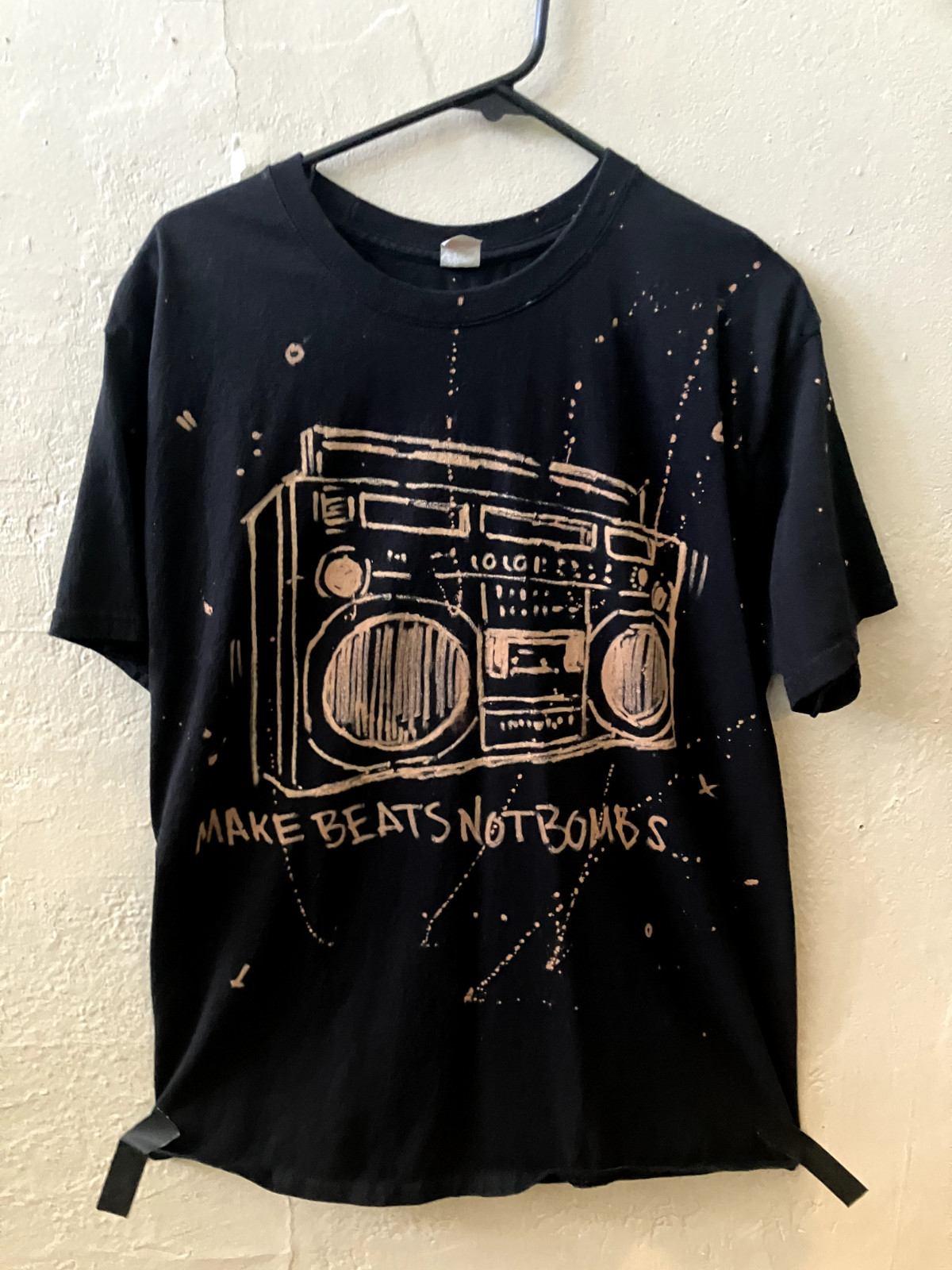 Make Beats Not Bombs, DIY, Boom Box, Bleach, T-shirt, Hip-Hop, Adult Men, Black gallery