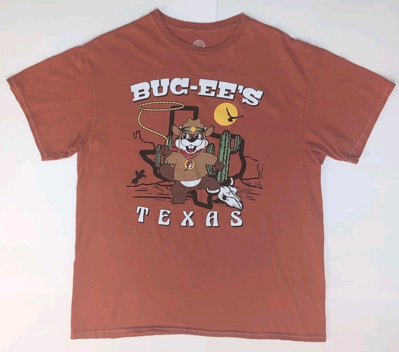 Buc-ees Texas T-shirt Sheriff Beaver Burnt Orange Lasso Western Shirt Size Large gallery