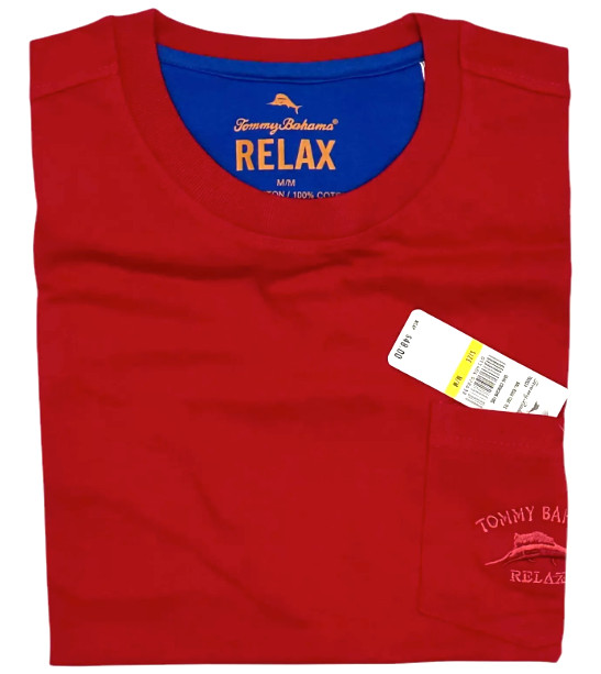 $48 TOMMY BAHAMA Embroidered Logo RED Relaxed Fit Short Sleeve Pocket T-shirt gallery