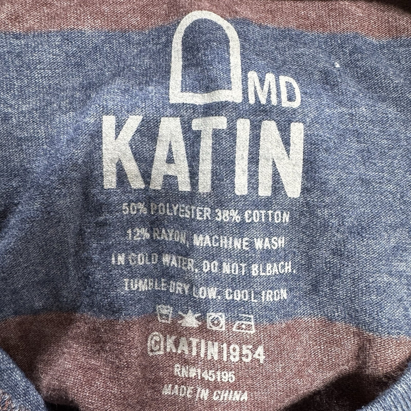Katin Stripe Pocket Crew Neck T-Shirt Men's M Navy Purple 50% Cotton 50% Poly gallery