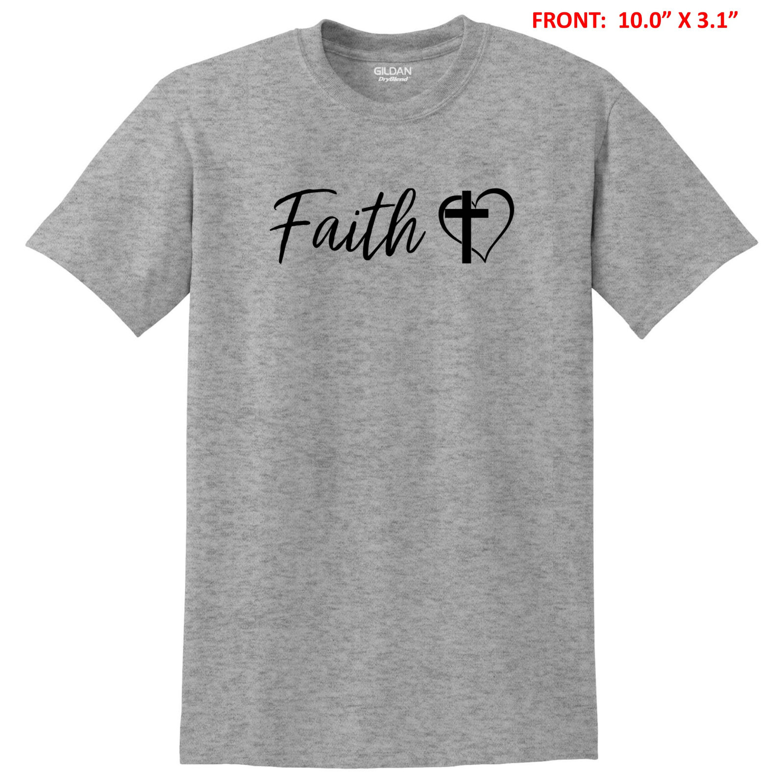 FAITH with CROSS & HEART UNISEX T-SHIRT S-3X GREAT GIFT -10 COLOR OPTIONS gallery