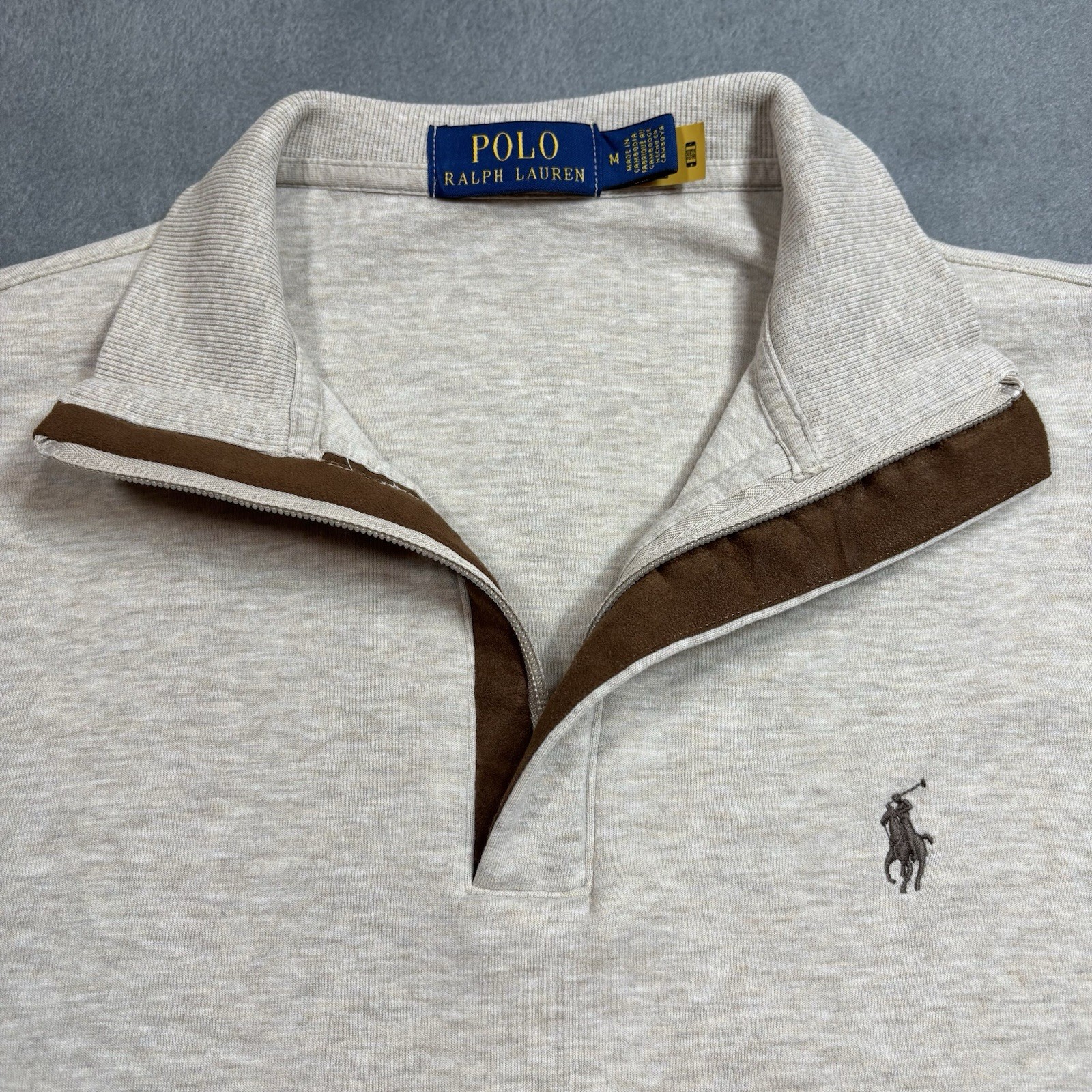 Polo Ralph Lauren Long Sleeve 1/4 Zip Pullover LSHZM16 Beige Brown Zipper Mens M gallery