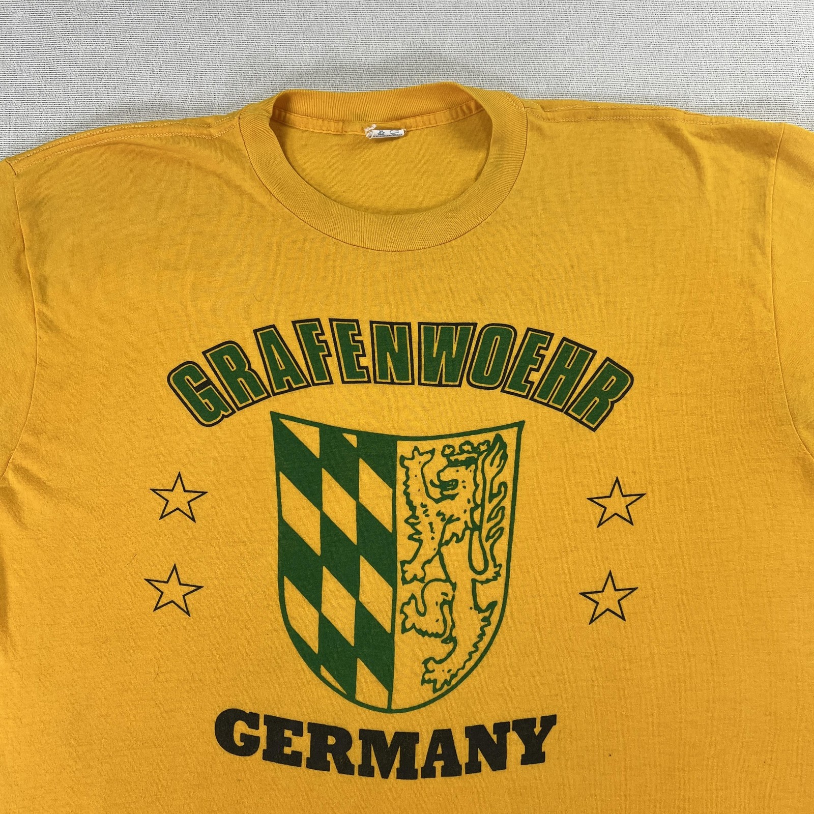 Vintage 80s Grafenwoehr Germany Shirt Mens XL Yellow Graphic Souvenir Tee gallery