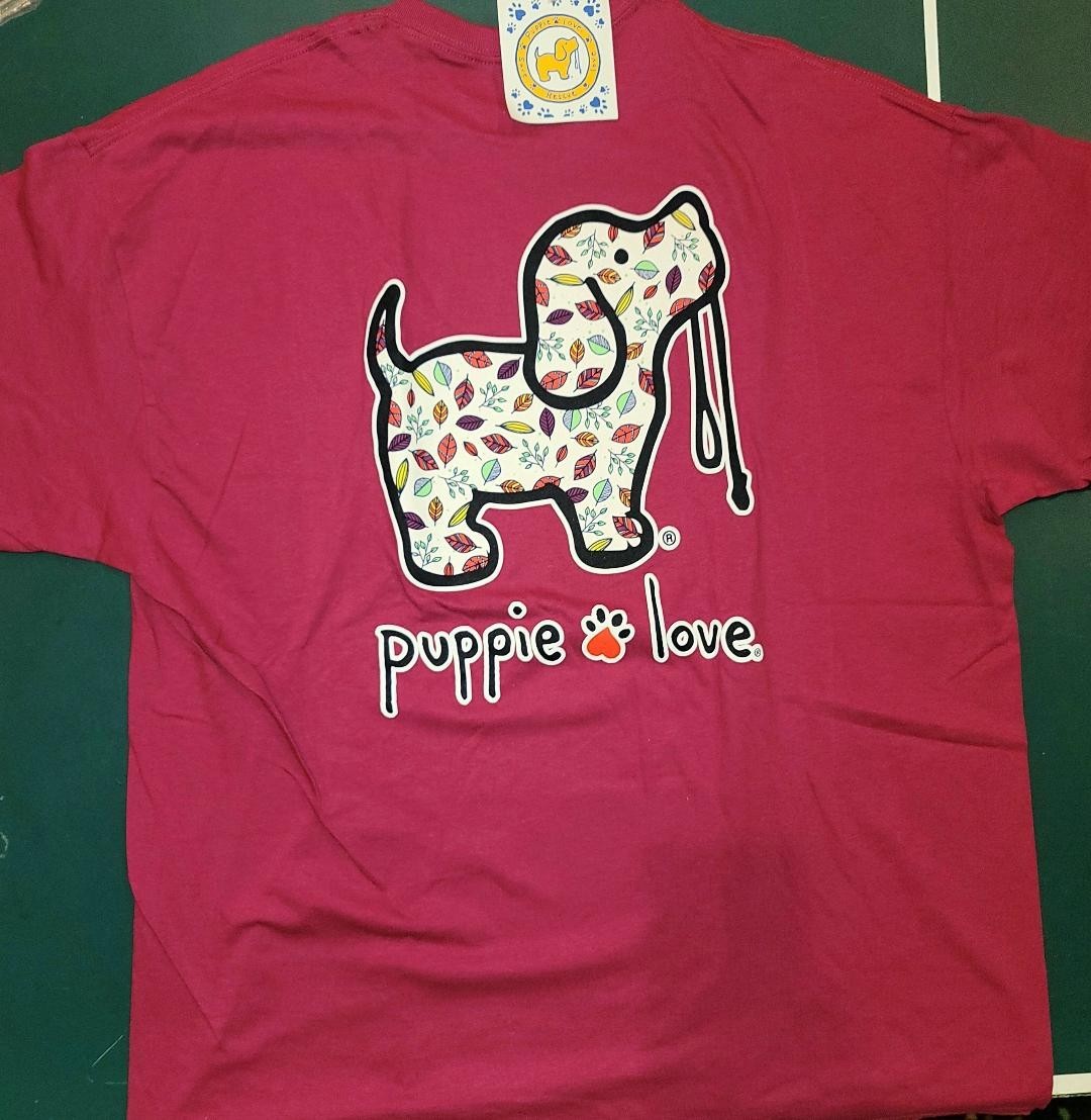 Puppie Love Burgandy Leaves Pattern Short Sleeve T-Shirt
