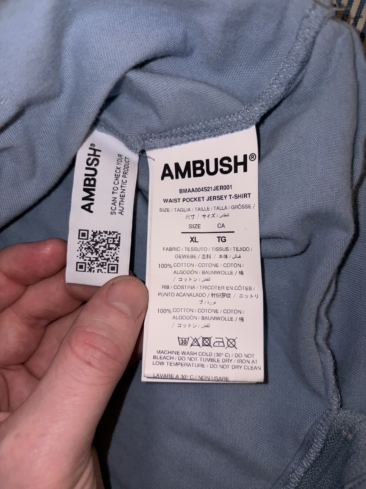 AMBUSH Waist Pocket Tshirt Light Blue Jersey Shirt Short Sleeve size XL gallery