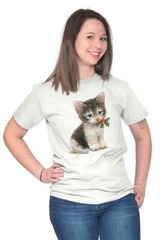 Cute Christmas Kitten Mistletoe Xmas Cat Womens Graphic Crewneck T Shirt Tee