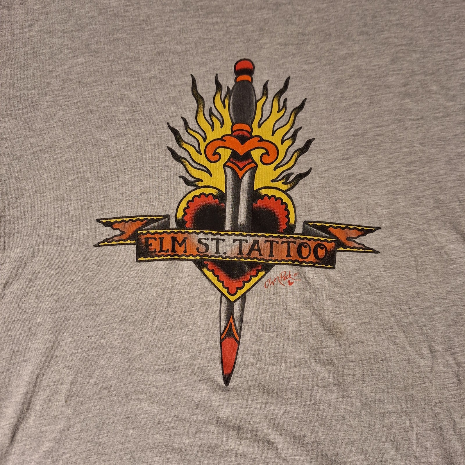 Elm St. Tattoo Dallas Texas T-Shirt Traditional Dagger Heart Logo Grey Tee 2XL gallery