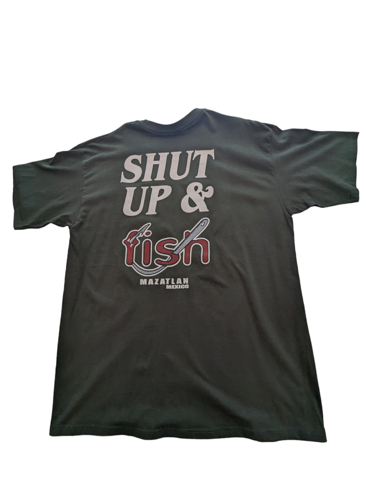 Vintage Yazbek XL Green T-Shirt "Shut Up And Fish Mazatlam-Crew Collar-Free Ship gallery