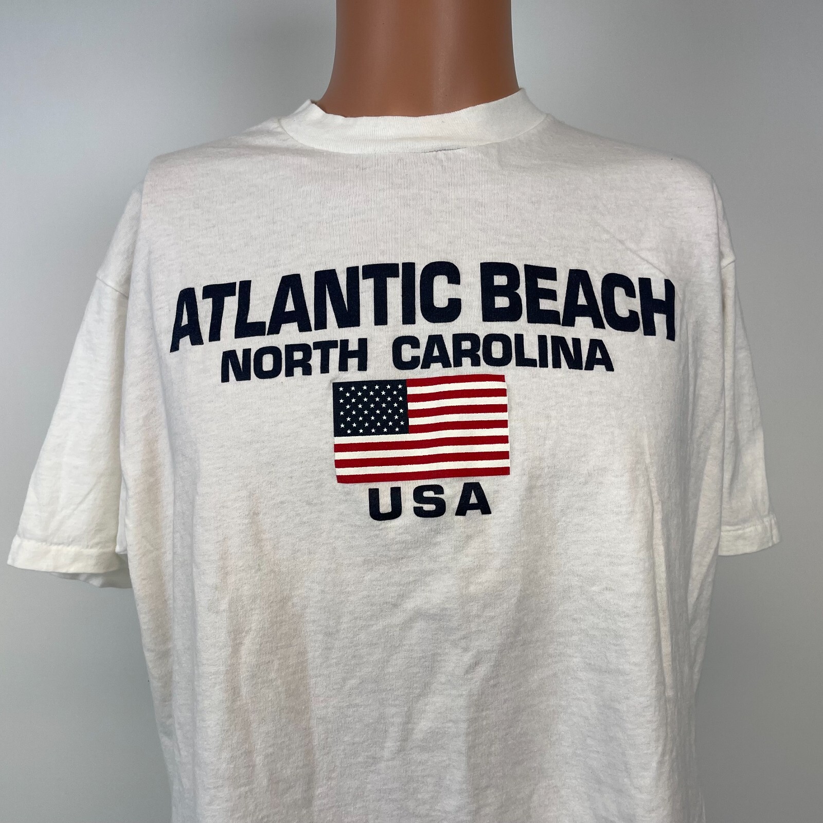 Atlantic Beach North Carolina USA Flag Single Stitch T Shirt Vtg 90s Size L