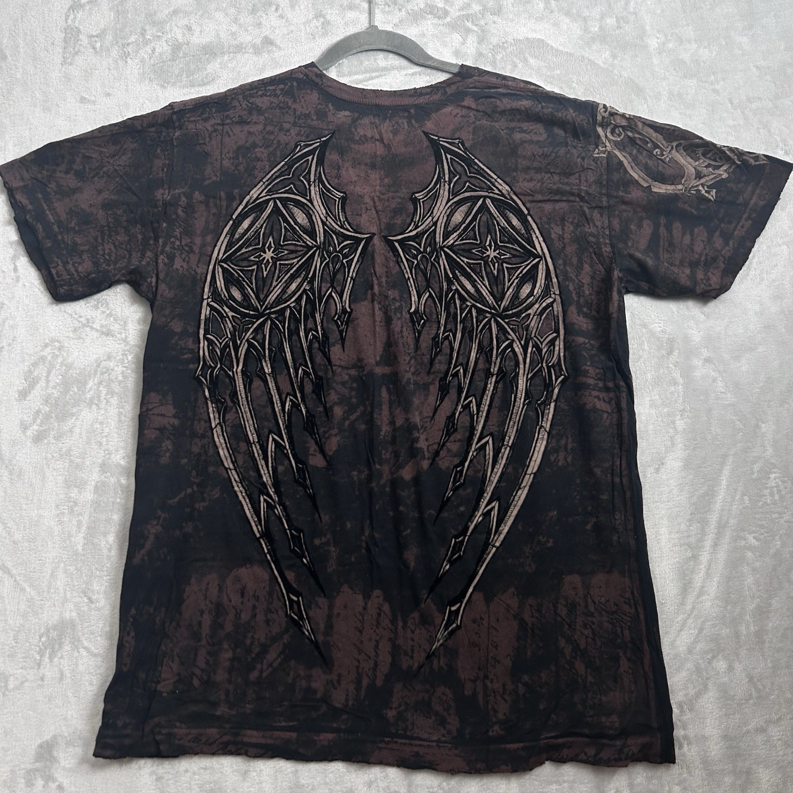 Vintage Affliction T-Shirt Mens XL Brown Felt Wings Cross Los Angeles Grunge Y2K gallery