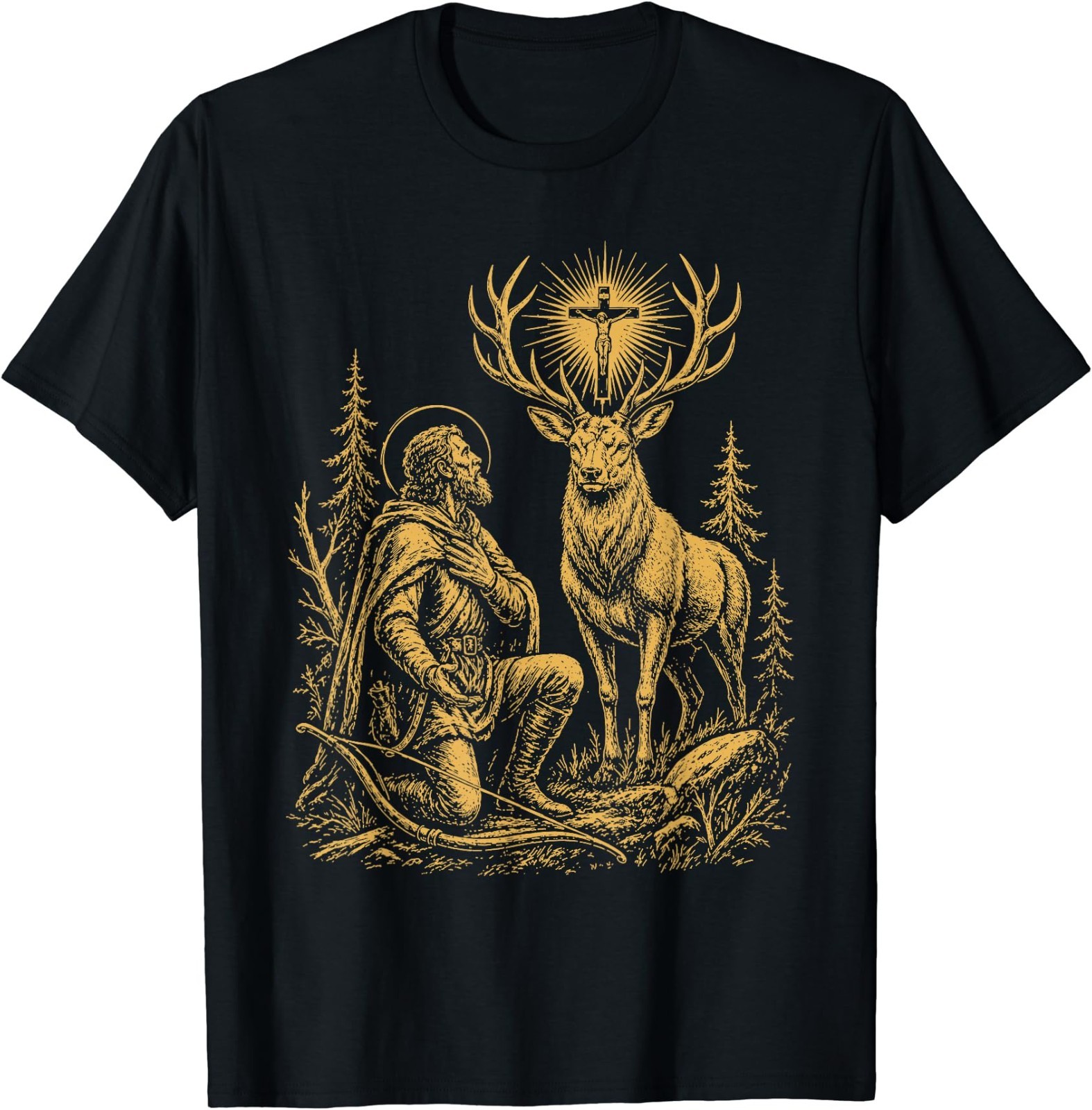 St. Hubert and the Stag Christian Hunter Vision Art T-Shirt gallery