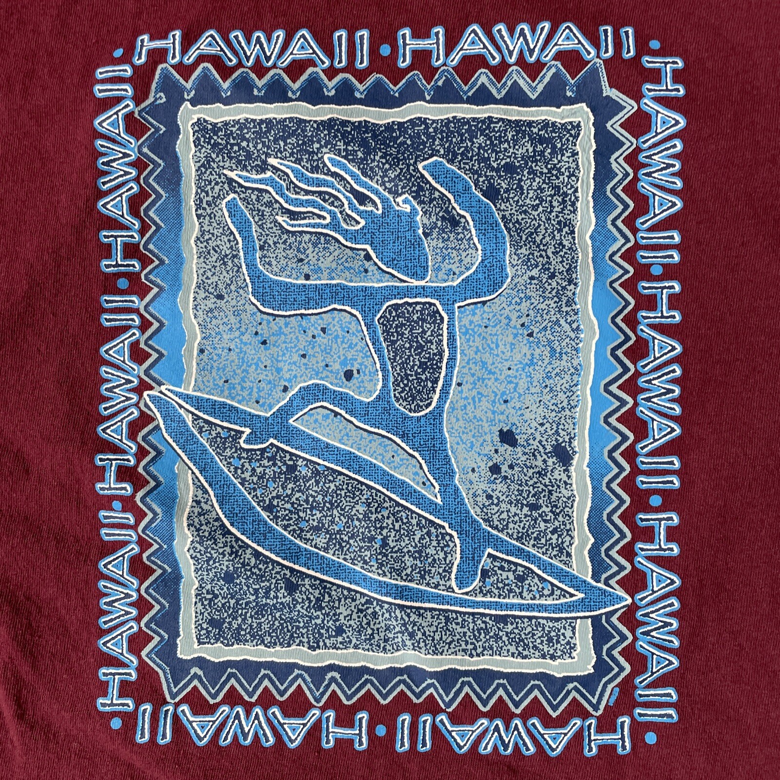 DELTA SOFT Mens Large Burgundy Red Graphic Print T-Shirt HAWAII SURFER Tee EUC gallery