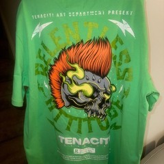TENACITI STUDIO Green and orange skull T-shirt size 3 XL puff print