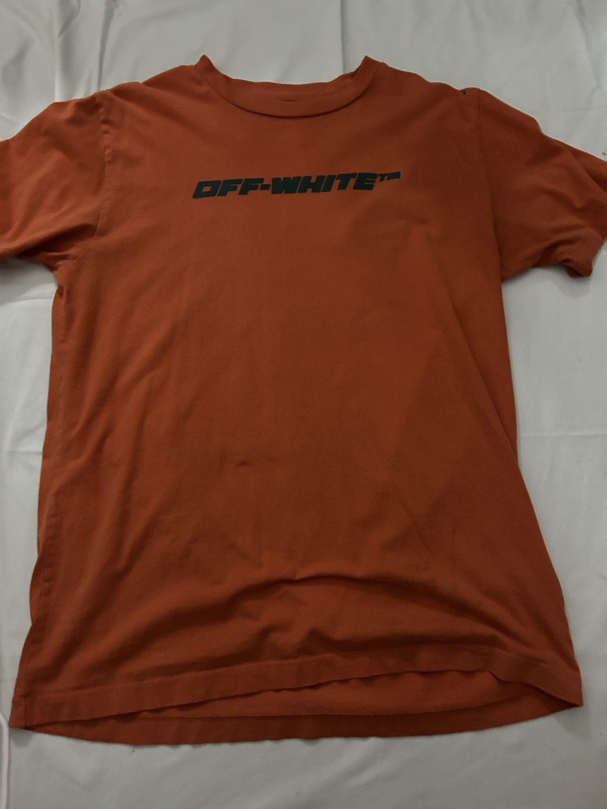 Off-White Men's Orange Graphic Print Logo Crew Neck Short Sleeve T-Shirt L gallery