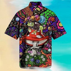 Mens Button Down Magic Mushroom Wizard Hawaiian Top Novelty Psychedelic Hippie G