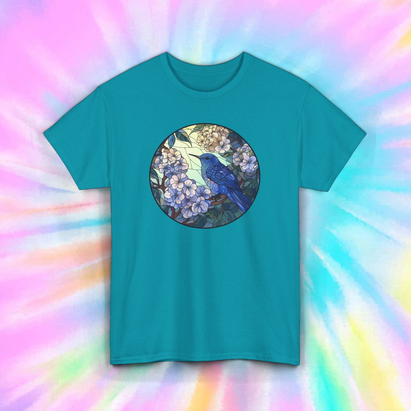Blue Bird and Floral Nature Art Shirt Beautiful Bird Lover Flower Graphic Tee
